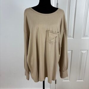 1.STATE Womens Oatmeal Long Sleeve Pocket Tunic Top Size XL Relaxed Fit‎ New